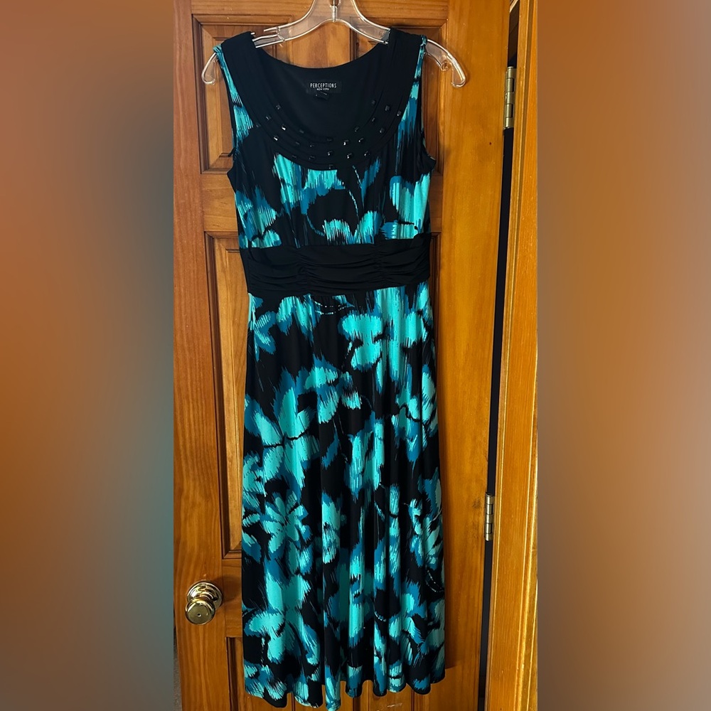 Perceptions Black and Blue Maxi Sundress V-neck- worn once